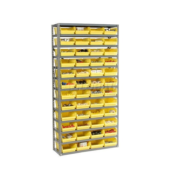 Global Industrial Steel Shelving with 60 4inH Plastic Shelf Bins Ivory, 36x18x72-13 Shelves 603445WH - main